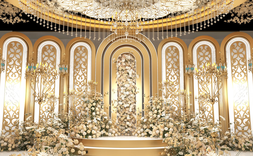 马龙香槟色调婚礼堂效果展示